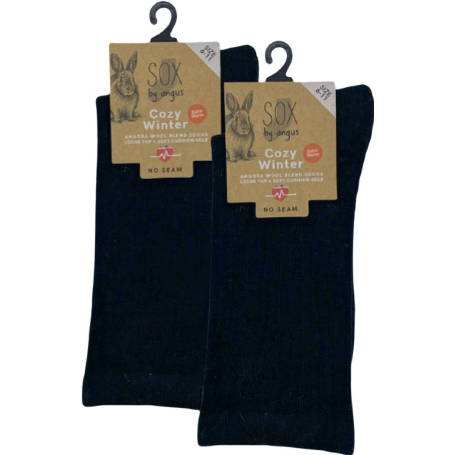 Luxurious Angora Blend Socks - Seamless Comfort, Black - Cozy Treat!